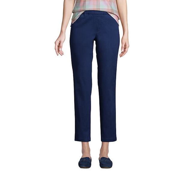 Lands' End | Tall Mid Rise Pull-On Knockabout Ankle Chino Elastic Waist Pants - Picture 3 of 9